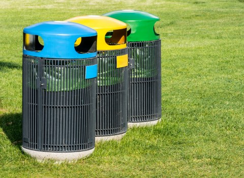 Recycling bins and waste segregation in a West London office